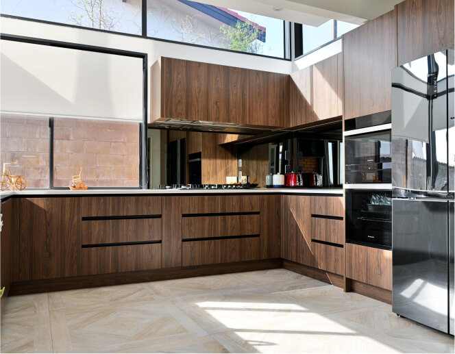 modern kitchen with wooden cupboards